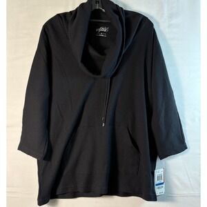 Style & Co Woman  Cowl neck knit top black 3/4 sleeve pocket stretch XL NWT